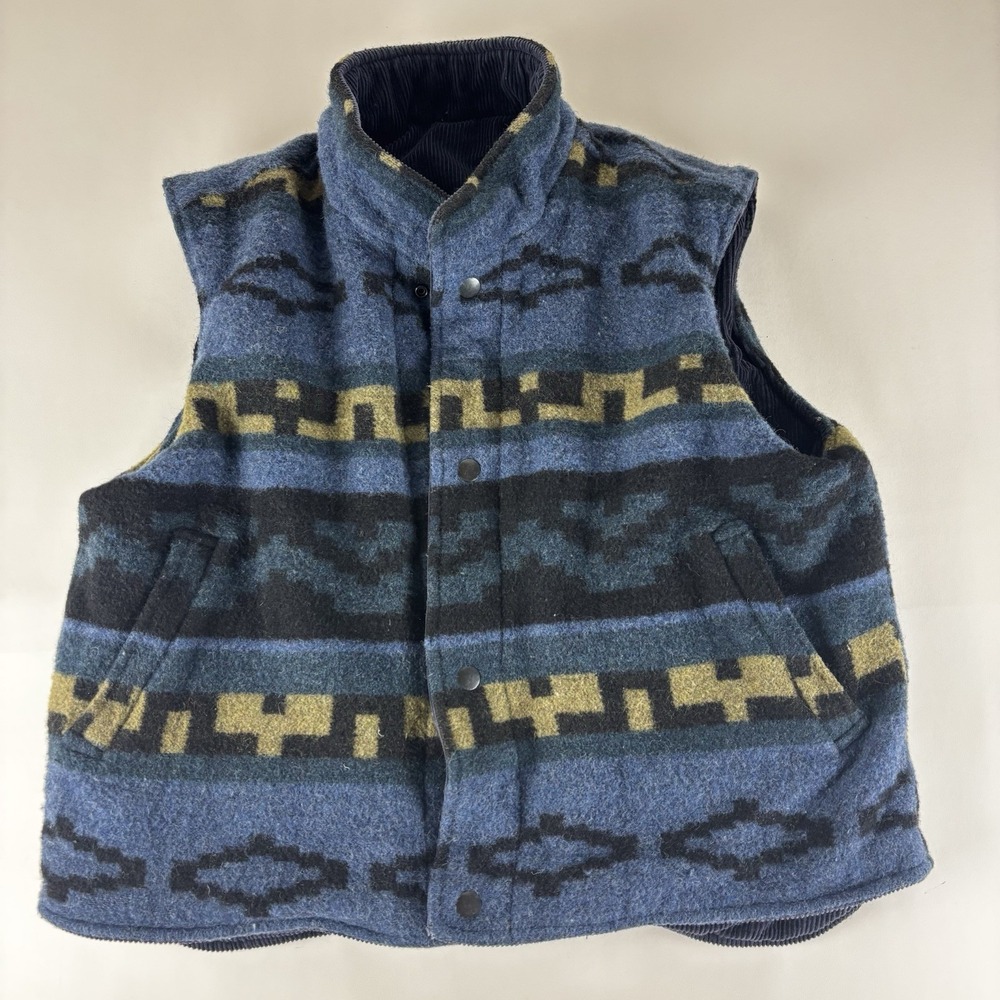 VTG St Johns Bay Corduroy/Wool Blue Medium Women‎ Vest Reversible Outdoor Aztec